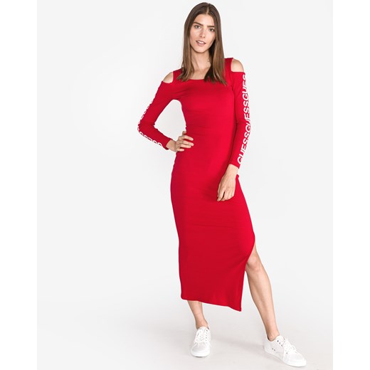 Sukienka Guess z długim rękawem z napisami czerwona 
