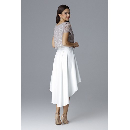 Sukienka Figl mini na ślub cywilny z elastanu asymetryczna 