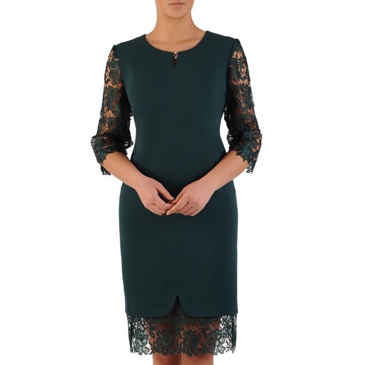 Sukienka zielona Modbis elegancka z długimi rękawami wieczorowa dzianinowa