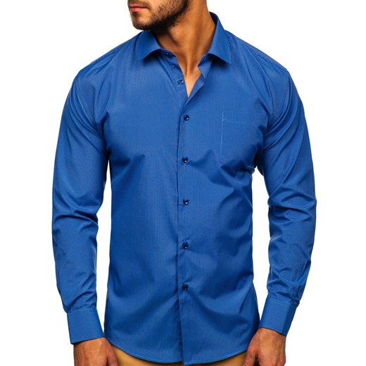 Koszula męska elegancka w paski z długim rękawem błękitna Denley NDT9  Denley 3XL wyprzedaż  
