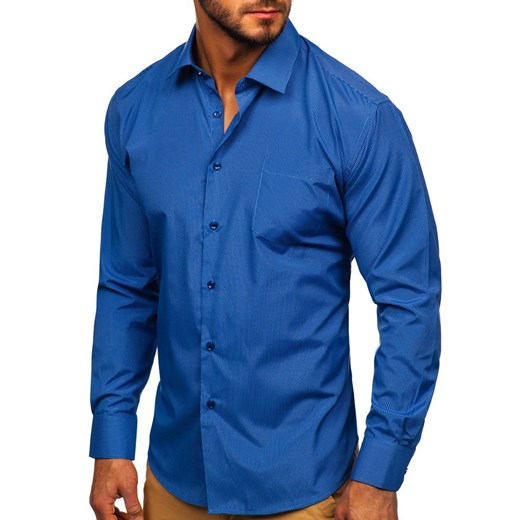 Koszula męska elegancka w paski z długim rękawem błękitna Denley NDT9  Denley M okazja  