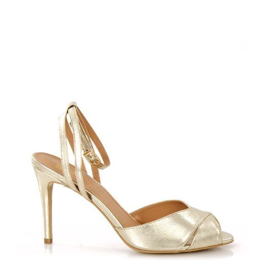 CAROLYN - Złote sandały na szpilce z odkrytą piętą