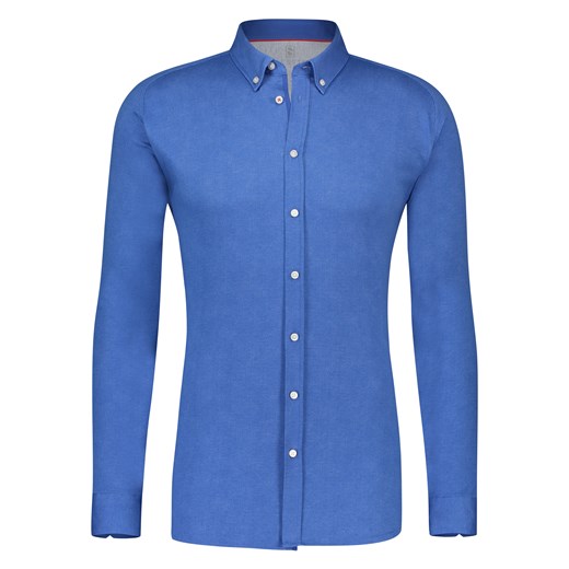 Koszula męska Desoto gładka bawełniana niebieska z kołnierzykiem button down 