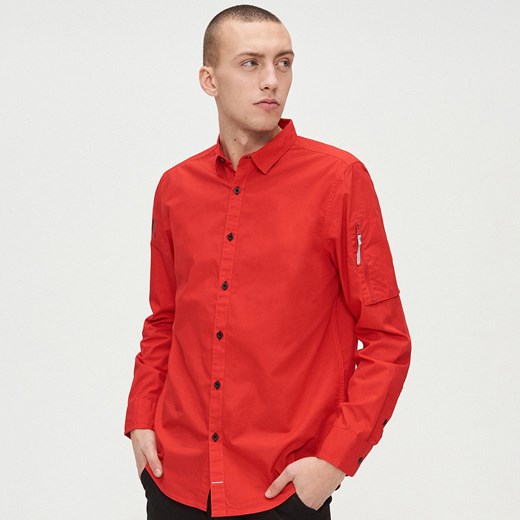 Koszula męska Cropp z długim rękawem czerwona na jesień z klasycznym kołnierzykiem casual 