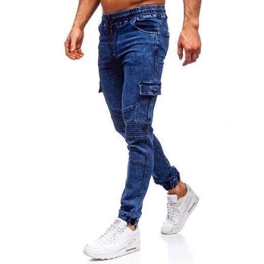 Spodnie jeansowe joggery męskie granatowe Denley HY622  Denley L okazyjna cena  
