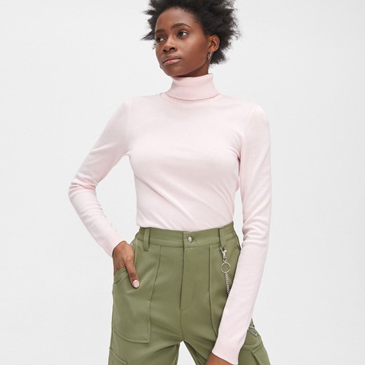 Cropp - Sweter gładki z golfem - Różowy Cropp  XL 