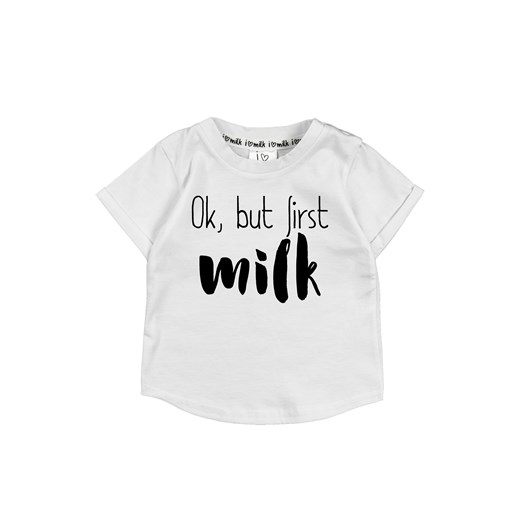 T-shirt dziecięcy "ok, but first milk"