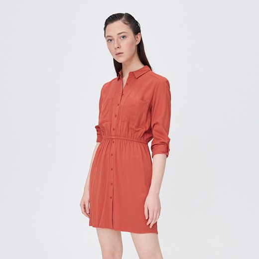 Sinsay - Koszulowa sukienka z elastyczną talią - Pomarańczowy Sinsay  S 