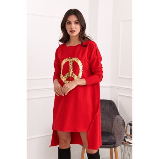 Asymetryczna sukienka z cekinową aplikacją czerwona 2337