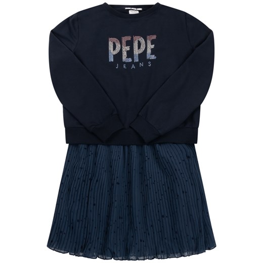 Granatowa sukienka dziewczęca Pepe Jeans z napisami 