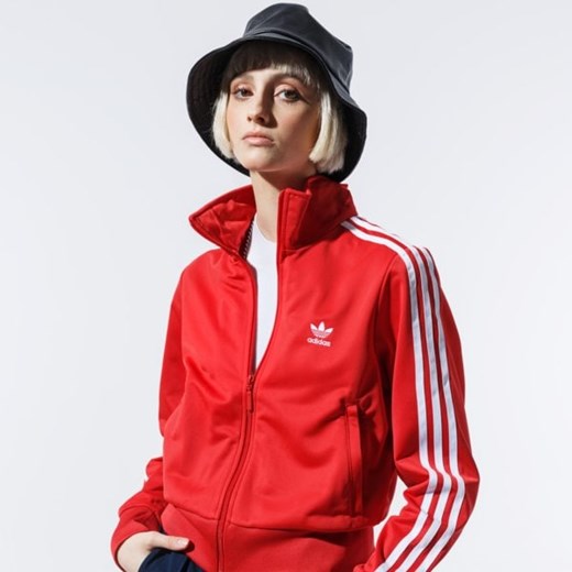 Bluza damska czerwona Adidas krótka z aplikacjami  