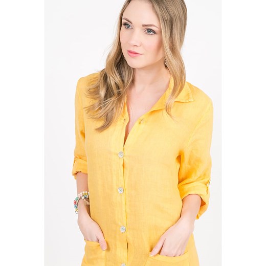 Sukienka Jean Louis Scherrer koszulowa z kołnierzykiem casualowa maxi lniana z długim rękawem 