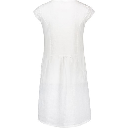 Sukienka biała elegancka z lnu na urodziny trapezowa z krótkim rękawem mini 