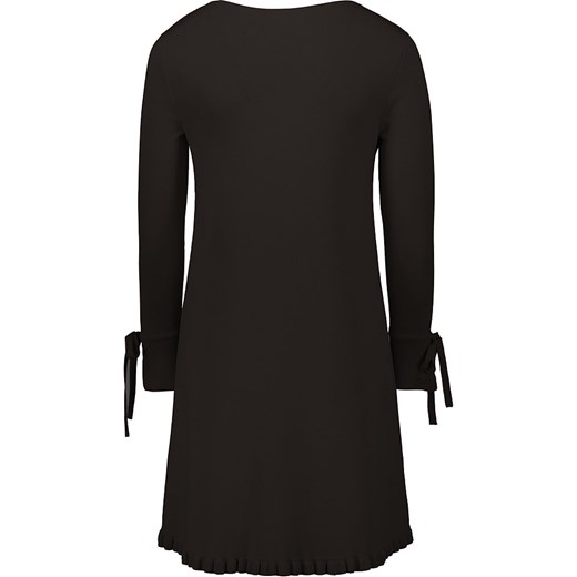 Sukienka czarna Robe Légère z długimi rękawami rozkloszowana bez wzorów na spacer z dresu 