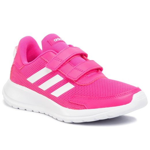 Różowe buty sportowe dziecięce Adidas w paski na rzepy 