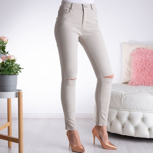 Beżowo szare rurki jeansowe - Spodnie Royalfashion.pl  40 