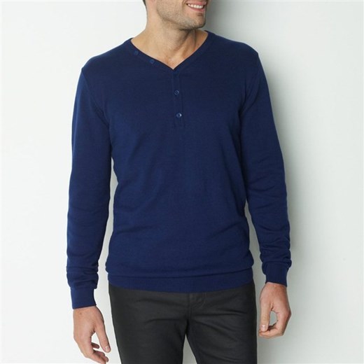 Sweter z dekoltem z rozcięciem, 100% bawełny la-redoute-pl niebieski bawełniane
