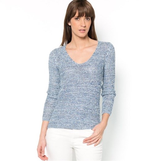 Sweter z ozdobnym wzorem, cieniowany, dekolt w kształcie litery „V” la-redoute-pl niebieski abstrakcyjne wzory