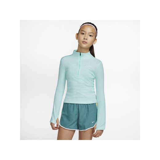 Bluza do biegania z długim rękawem i zamkiem 1/2 dla dużych dzieci (dziewcząt) Nike - Niebieski