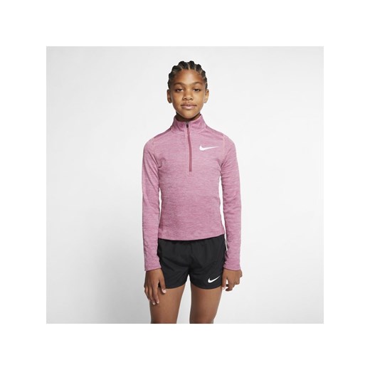Bluza do biegania z długim rękawem i zamkiem 1/2 dla dużych dzieci (dziewcząt) Nike - Różowy