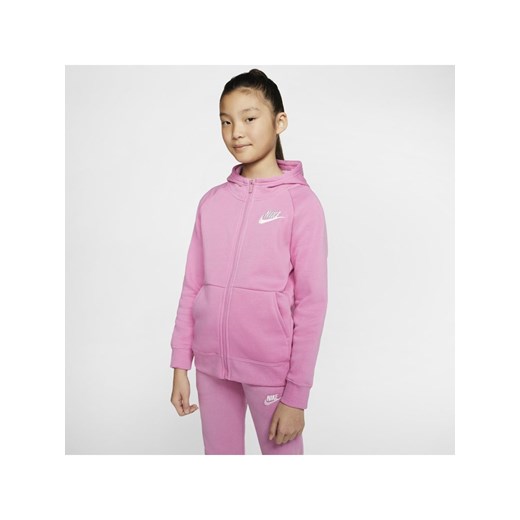 Dziewczęca bluza z kapturem i zamkiem na całej długości Nike Sportswear - Różowy