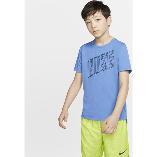 Koszulka treningowa z krótkim rękawem dla dużych dzieci (chłopców) z nadrukiem Nike Breathe - Niebieski