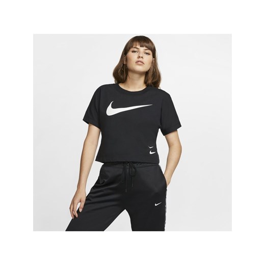 Bluzka damska czarna Nike z krótkim rękawem z okrągłym dekoltem 