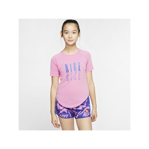 Koszulka treningowa z krótkim rękawem i nadrukiem dla dużych dzieci (dziewcząt) Nike Trophy - Różowy