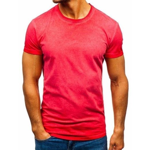 T-shirt męski bez nadruku czerwony Denley 100728