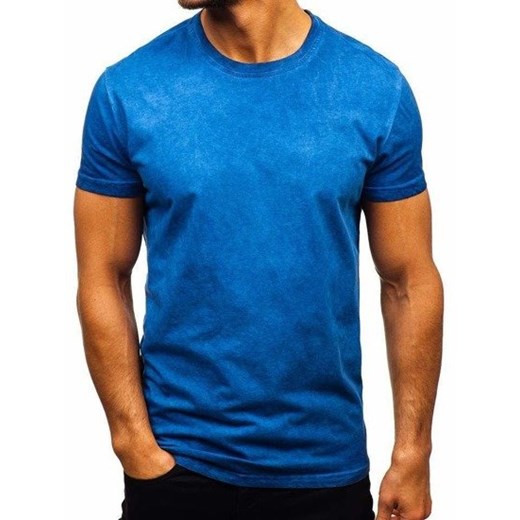 T-shirt męski bez nadruku niebieski Denley 100728
