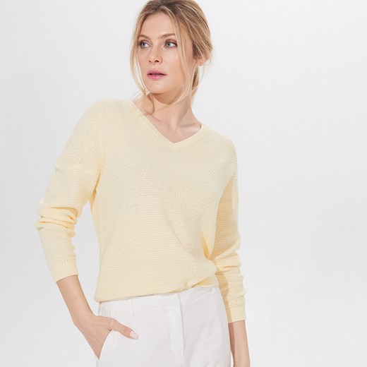 Mohito - Basicowy sweter o ryżowym splocie - Żółty Mohito  XXS 