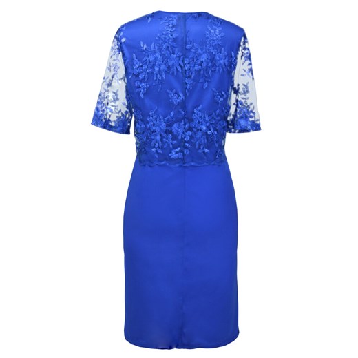 Elegrina sukienka z okrągłym dekoltem niebieska prosta midi 
