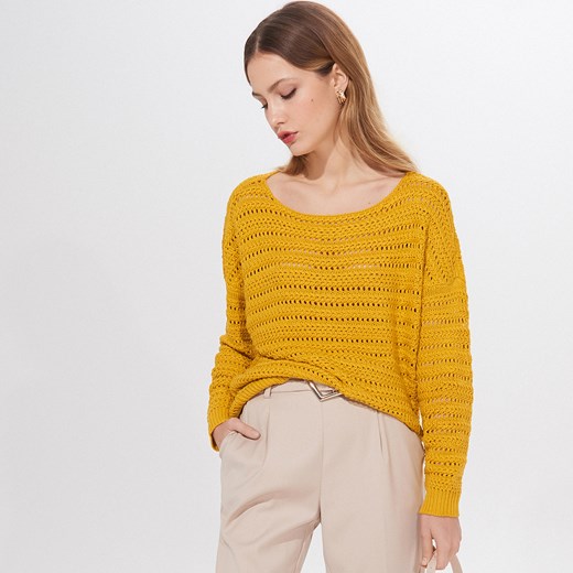 Mohito - Ażurowy sweter oversize - Żółty Mohito  XS 