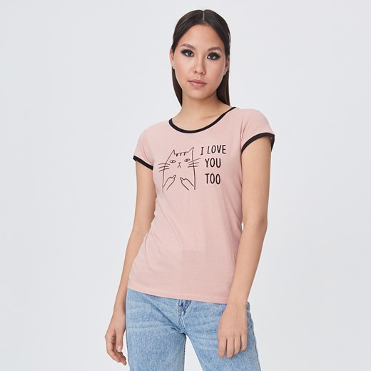 Sinsay - Koszulka z kontrastową lamówką - Różowy Sinsay  XL 