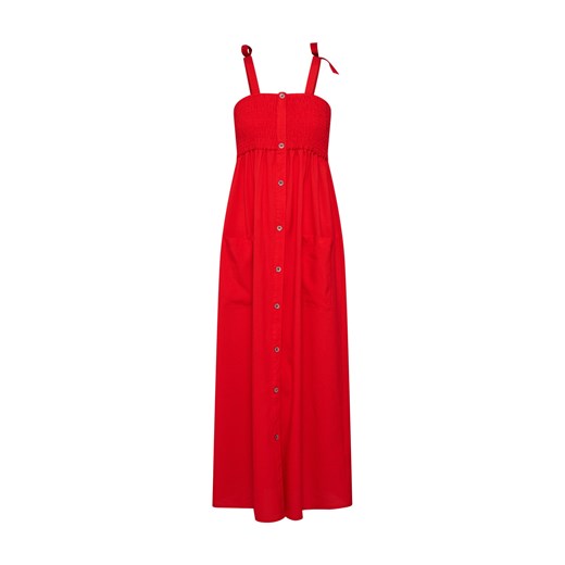 Czerwona sukienka Only bawełniana z dekoltem karo 