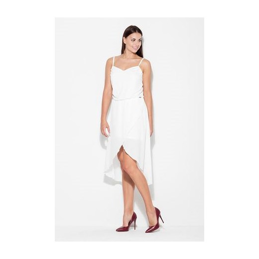 Biała sukienka Katrus midi na ramiączkach asymetryczna 