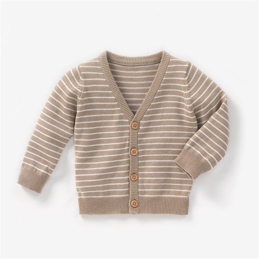 Sweter rozpinany z długim rękawem, dekolt w kształcie litery „V”, w paski la-redoute-pl brazowy bawełniane