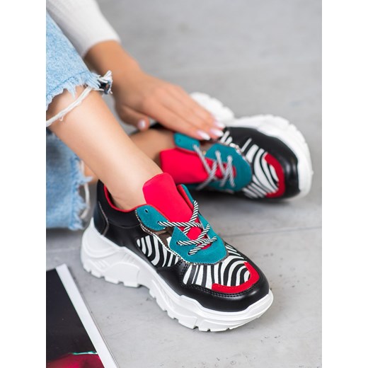 Buty sportowe damskie CzasNaButy sznurowane na platformie w zwierzęcy wzór 