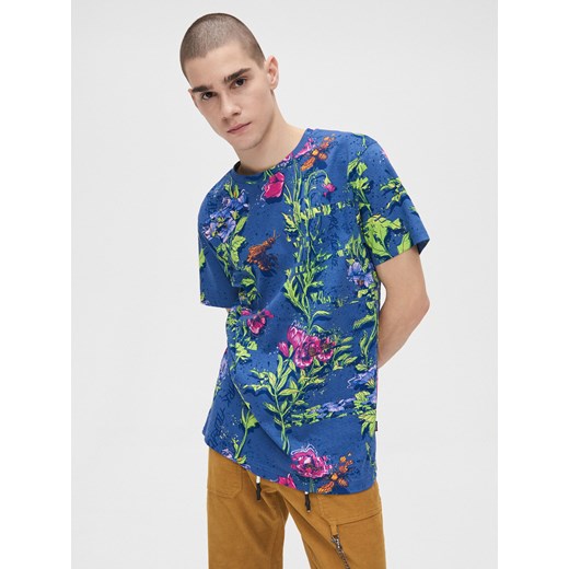 Cropp - Koszulka w kwiaty - Granatowy  Cropp XL 