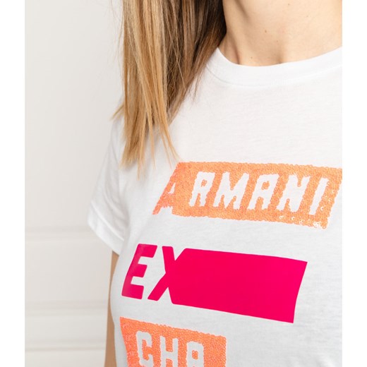 Bluzka damska Armani Exchange biała młodzieżowa z okrągłym dekoltem 