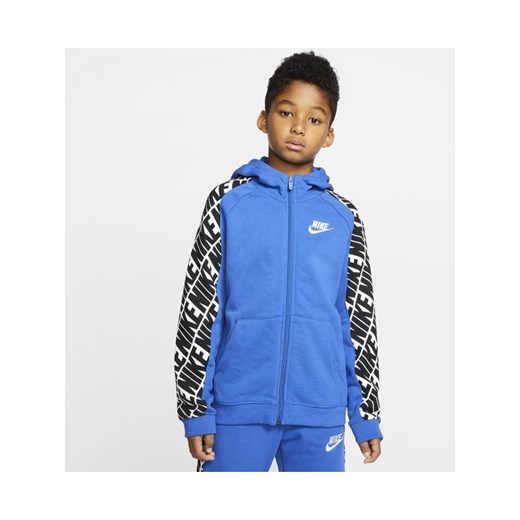 Dzianinowa bluza z kapturem i zamkiem na całej długości dla dużych dzieci (chłopców) Nike Sportswear - Niebieski