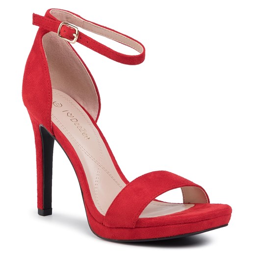 Sandały damskie DeeZee czerwone eleganckie z klamrą na wysokim obcasie letnie 