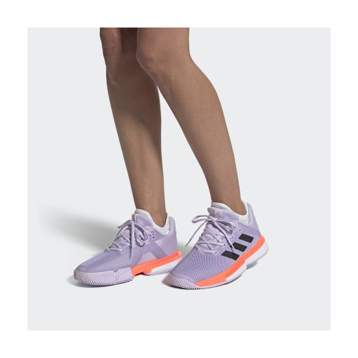 Buty sportowe damskie fioletowe Adidas płaskie 