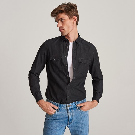 Reserved - Jenasowa koszula z bawełny organicznej - Czarny  Reserved XL 
