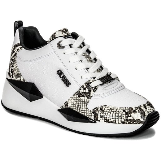 Buty sportowe damskie Guess młodzieżowe białe sznurowane w abstrakcyjne wzory na platformie 