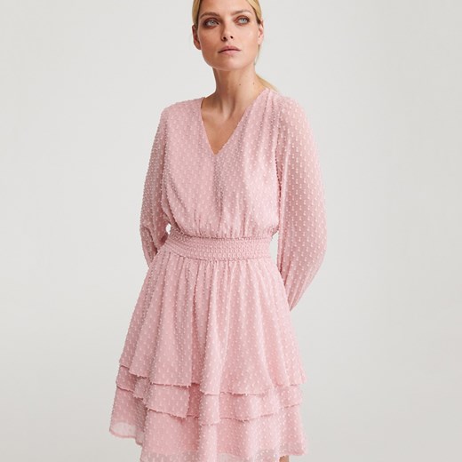 Reserved - Sukienka z tkaniny plumeti - Różowy Reserved  36 