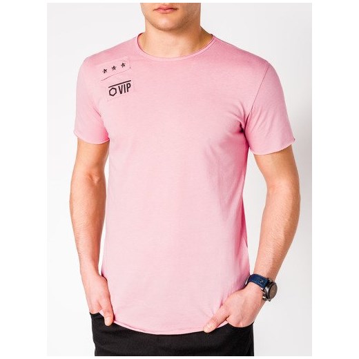T-shirt męski z nadrukiem S957 - pudrowy róż