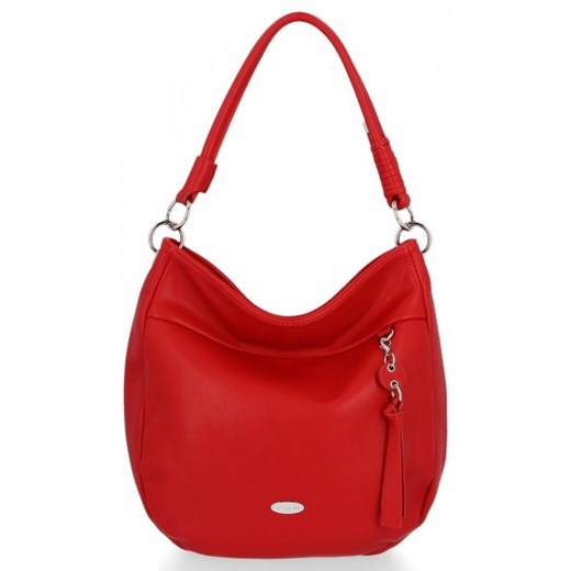David Jones shopper bag czerwona glamour ze skóry ekologicznej matowa bez dodatków 