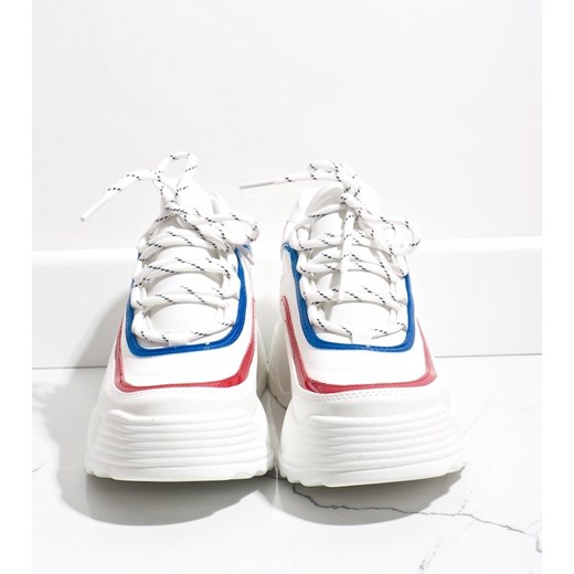 Białe sneakersy sportowe z eko-skóry 7918-Y - Biały