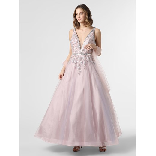 Różowa sukienka Luxuar Fashion z dekoltem w serek elegancka 